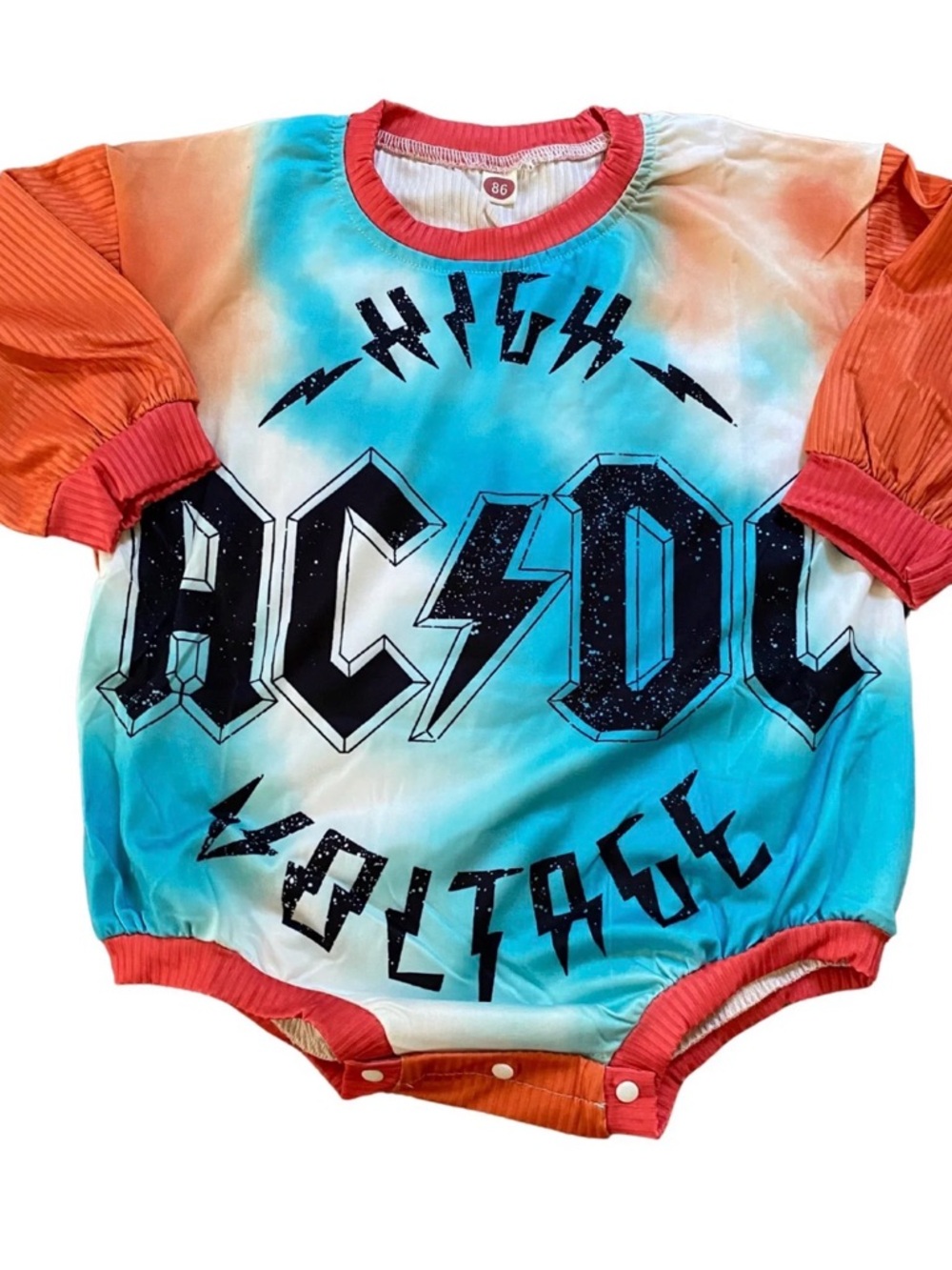 AC/DC High Voltage Tie-Dye Baby Romper - Blue & Orange